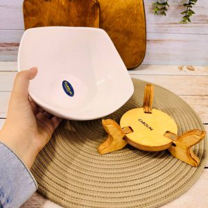کاسه سرامیک پایه چوبی مدل مربع