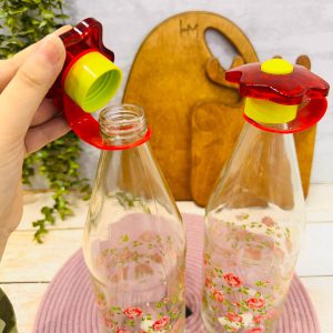 بطری آب شیشه ای درفلکه ای رز