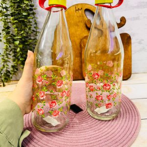 بطری آب شیشه ای درفلکه ای رز
