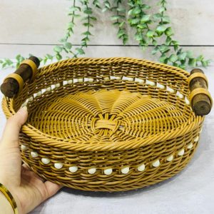 سبد حصیری مهره دار گرد